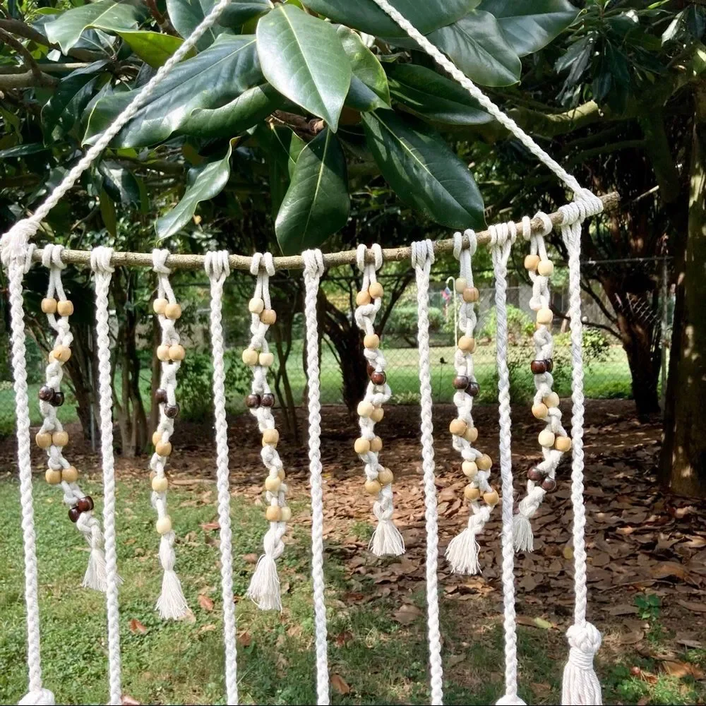 BOHEMIAN Macrame WALL ART Wall Hanging Decor with Tassels and Beads 35 x 17 in